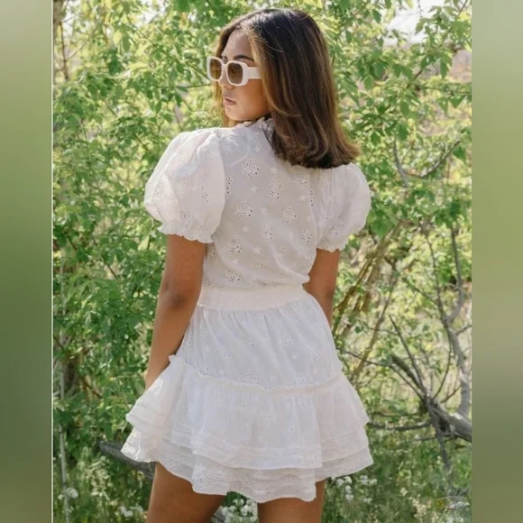 Mable White Eyelet Ruffle Mini Dress - Picture 2 of 16